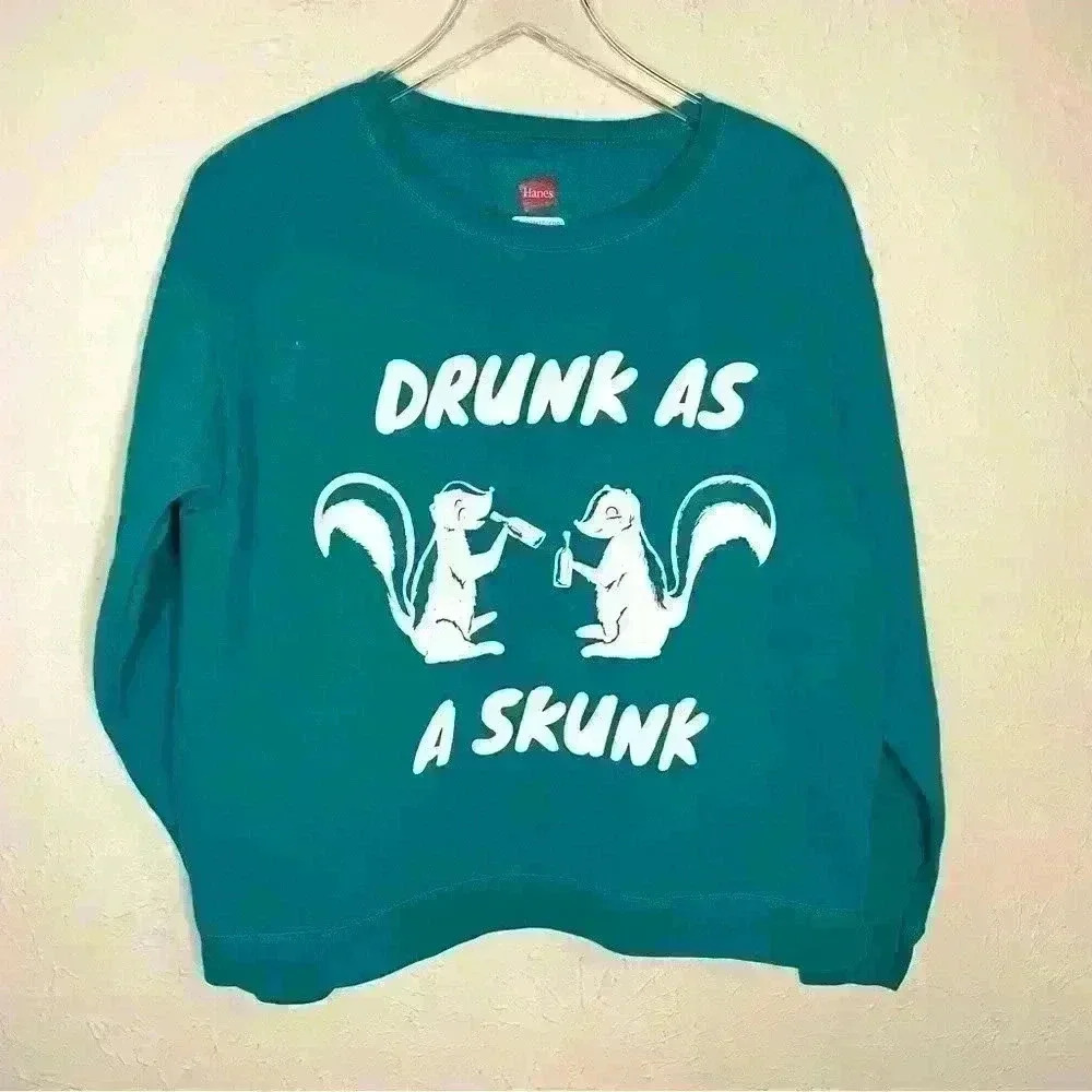 Hanes Teal "Drunk As A Skunk" Graphic Sweatshirt - Women